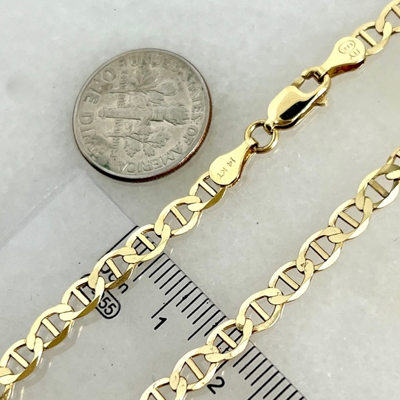 14K Yellow Gold 4mm 7.5" Mariner Anchor Link Chain Bracelet Lobster Clasp - New - Picture 3 of 6